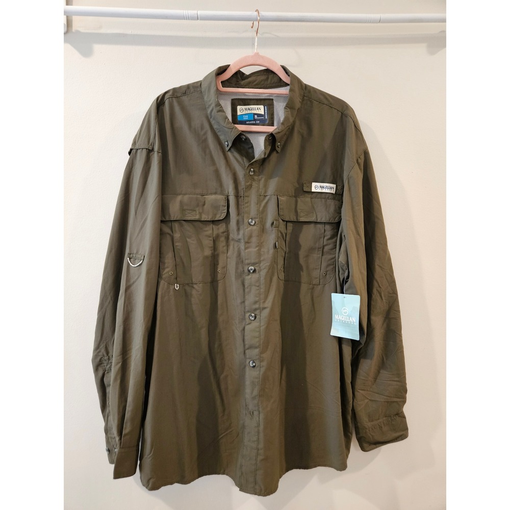 Magellan Outdoors Fish Gear Mens XL Olive Green Fishing Shirt Moisture Wicking